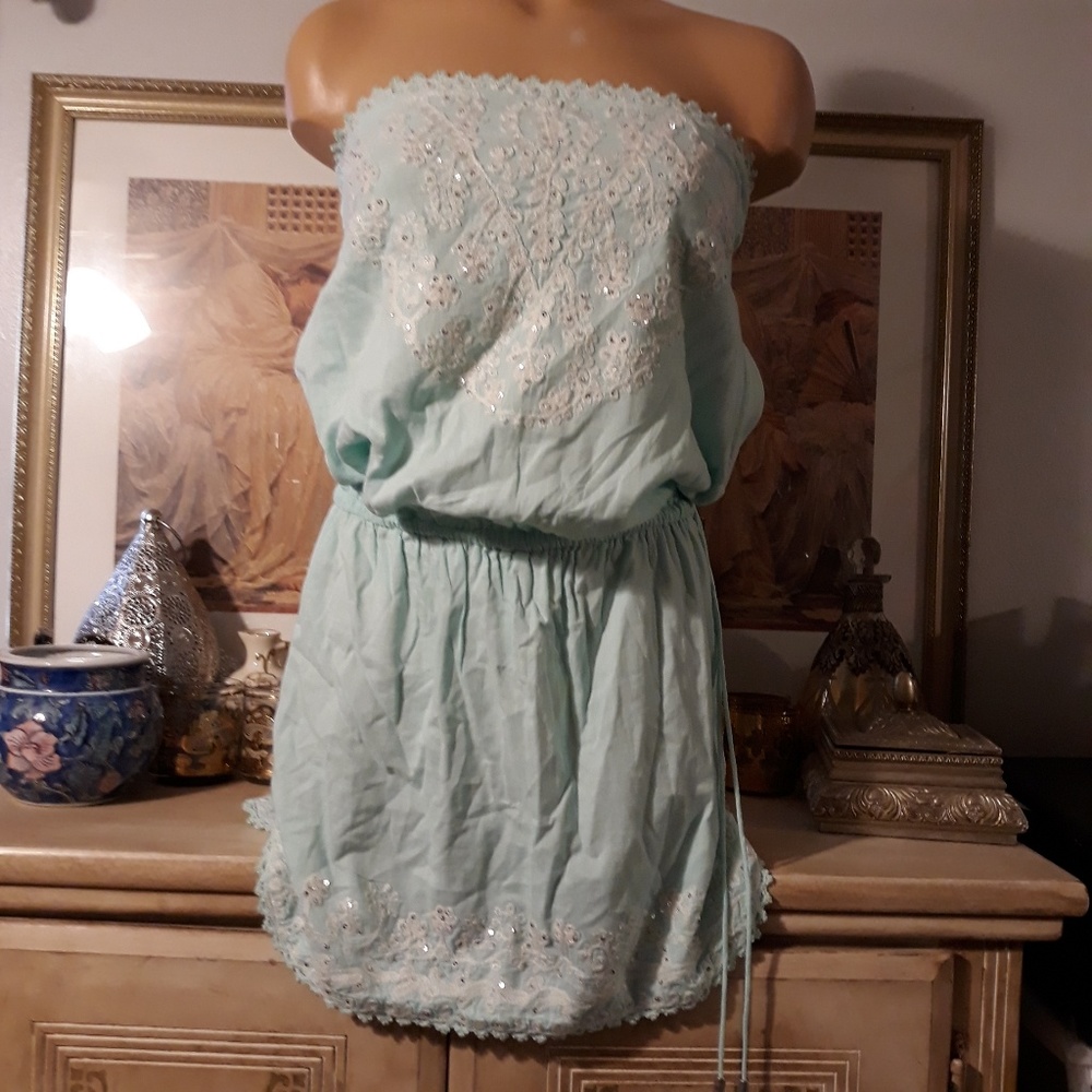 Pale Teal Embroidered Blouson Mini XS